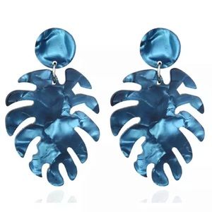 Blue Hawaiian Leaf Earrings / Plugs